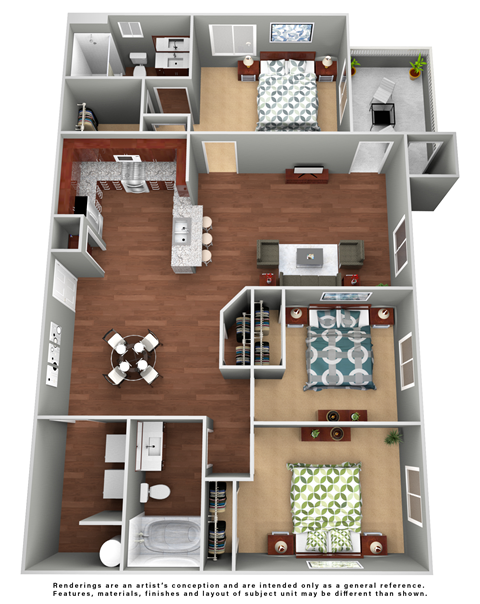 Floor plan for 3 beds, 2 baths, 1322 sqft